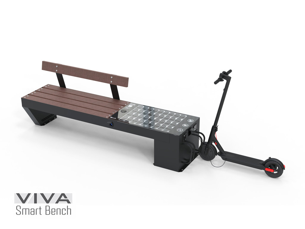 VIVA Smart e cicle smart bench for urban mobility with scooter