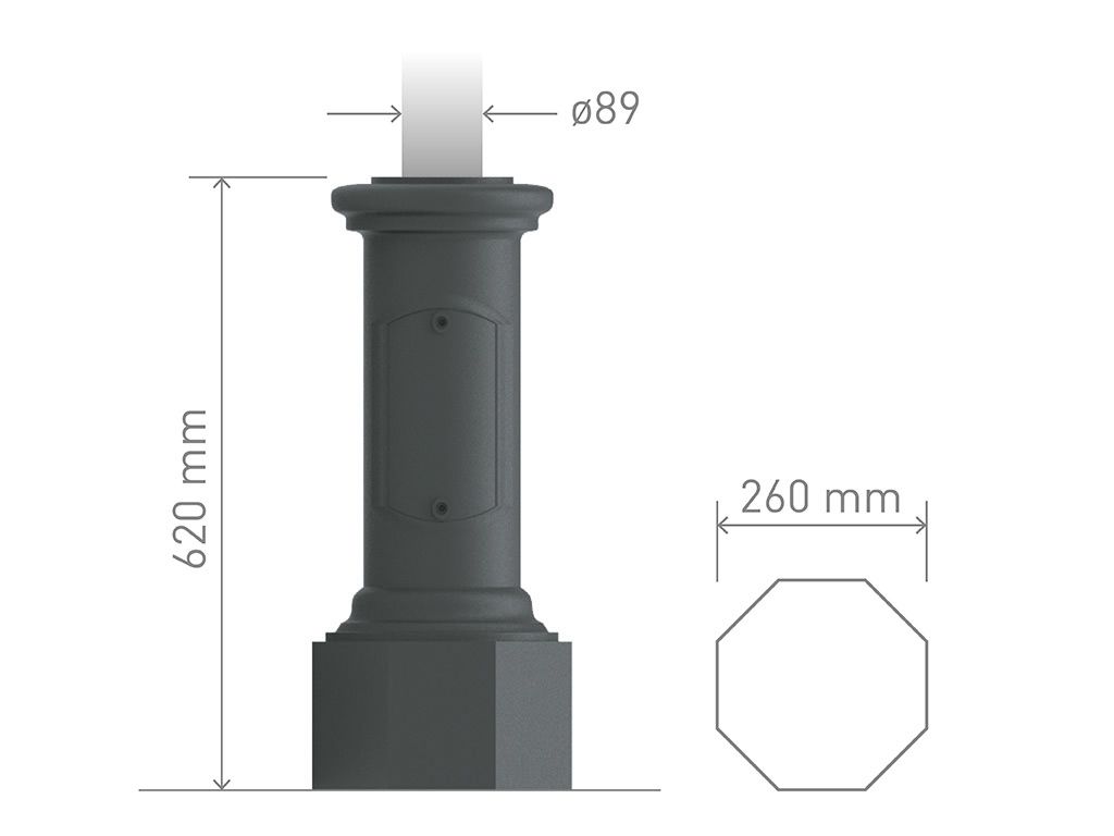 Base in ghisa UNI EN 1561 GJL250 ottagonale piccola