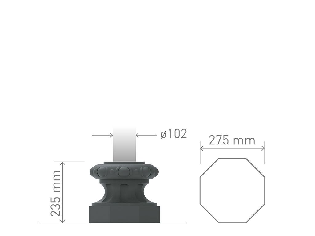 Base in ghisa UNI EN 1561 GJL250 ottagonale piccolissima