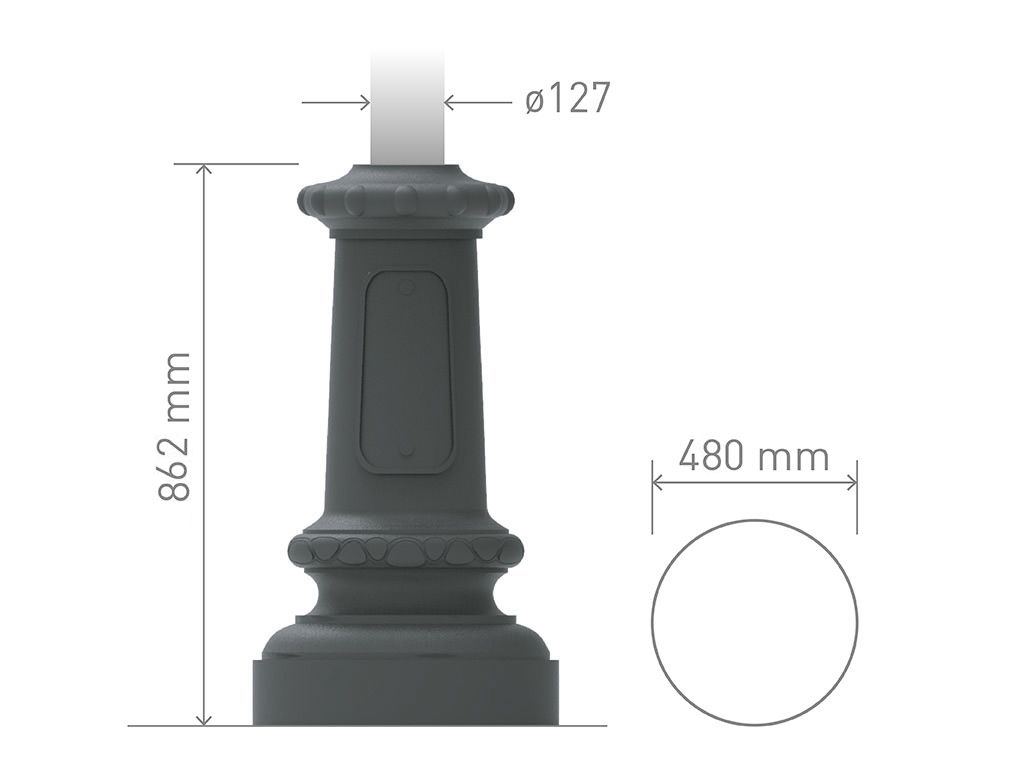 Base in ghisa UNI EN 1561 GJL250 per pali in acciaio circolare grande.