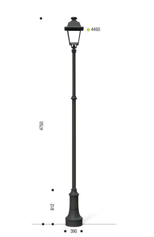 Palo in ghisa e acciaio con base 311 testa palo TP2 e lanterna 602