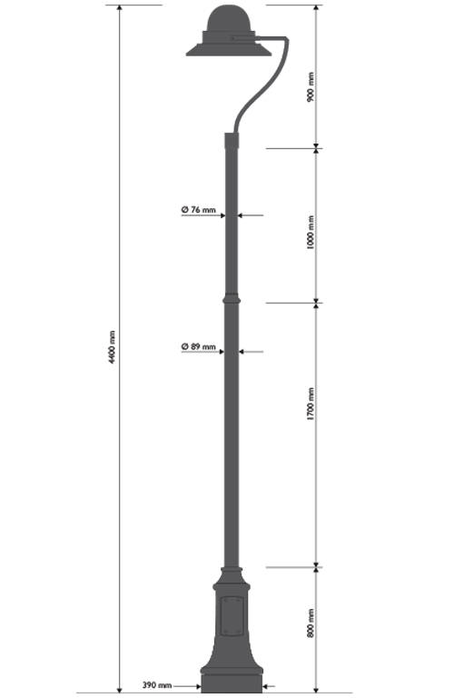 Palo in ghisa e acciaio tipo Joharia con base 311 testa palo TPLUNA e lampara 628.led.O