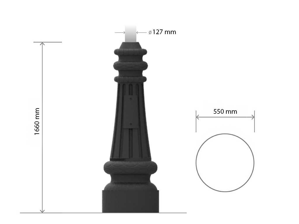 Base circolare ornata grandissima in ghisa UNI EN 1561 GJL250 per pali in acciaio.