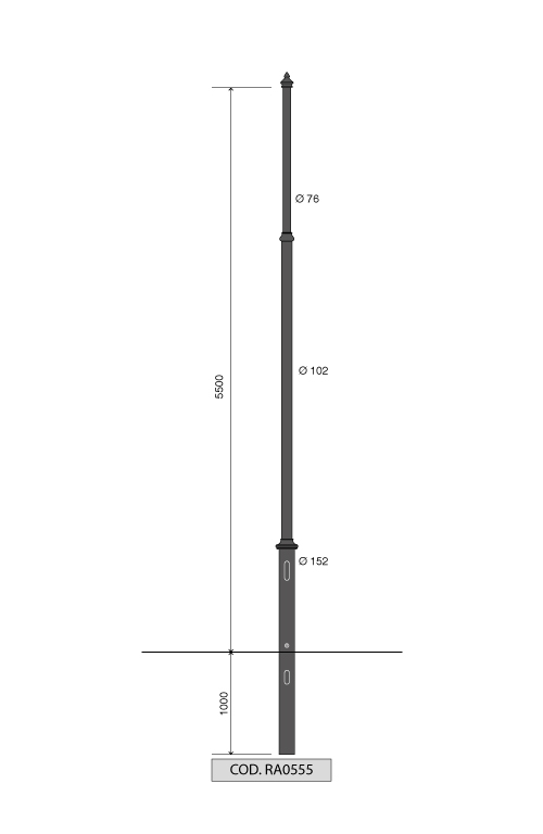 Palo rastremato artistico RA0555 altezza fuori terra 5,5 metri