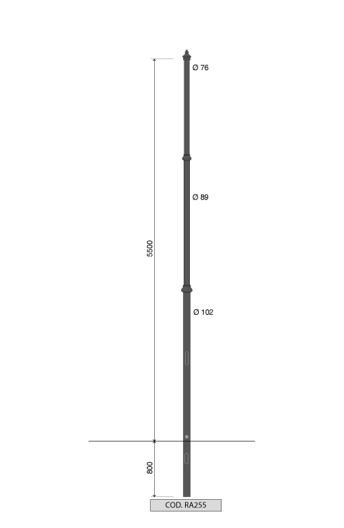 Palo rastremato artistico RA255 altezza fuori terra 5,5 metri