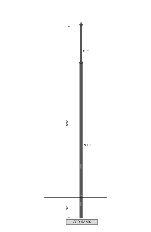 Palo rastremato artistico RA366 altezza fuori terra 6,6 metri