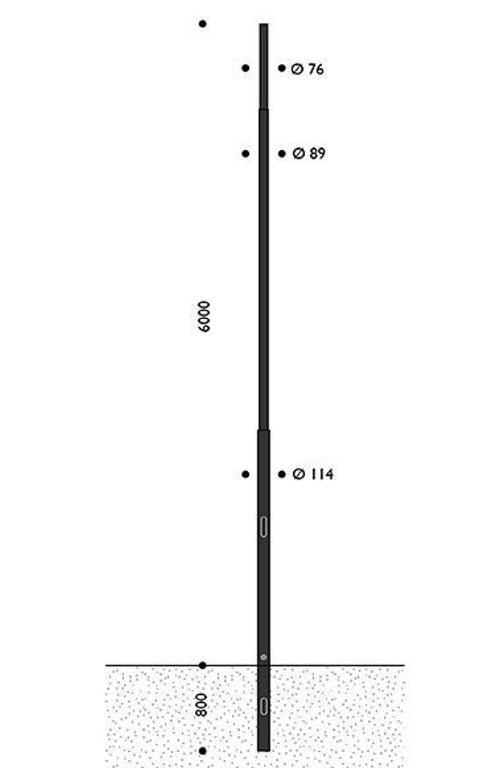 Palo rastremato in acciaio, HFT 6 metri