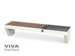 Panchina Smart VIVA SMART ad Energia Solare ricarica Intelligente IOT ready, seduta in plastica riciclata 2,1 mt senza schienale ricarica dispositivi WIRELESS USB illuminazione LED 