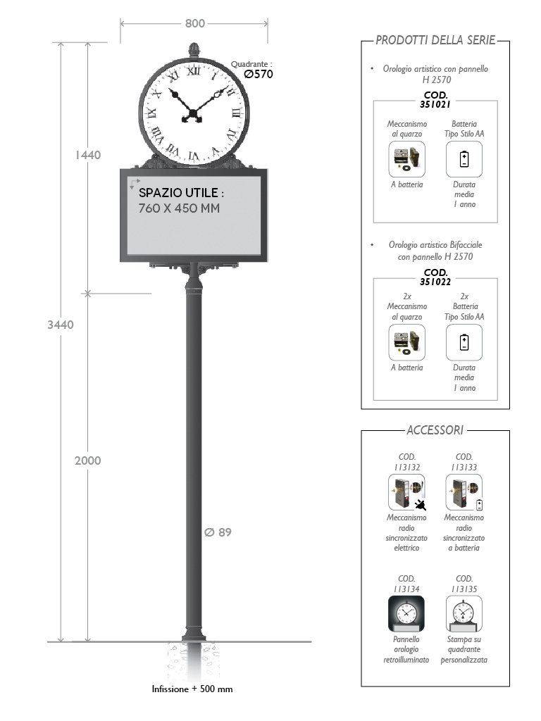 Misure Palina con orologio acciaio