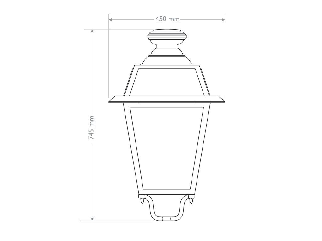 Lanterna quadrata classica grande in pressofusione di alluminio ottica simmetrica   2D