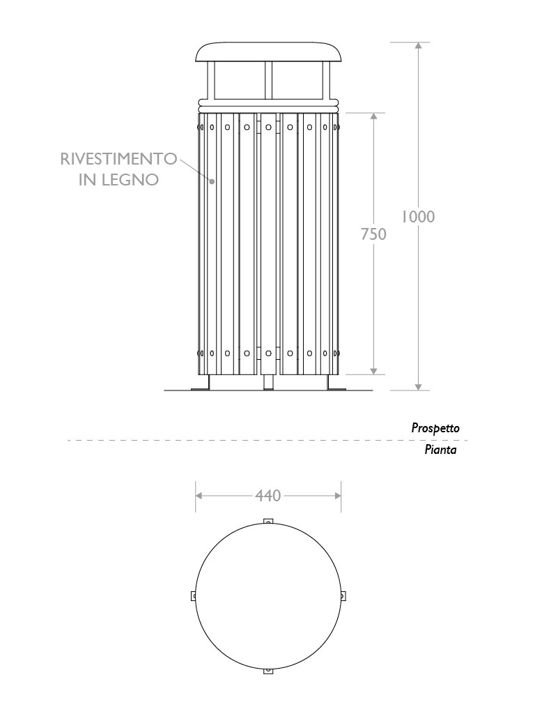 Waste Bin Giglio with wood dimension