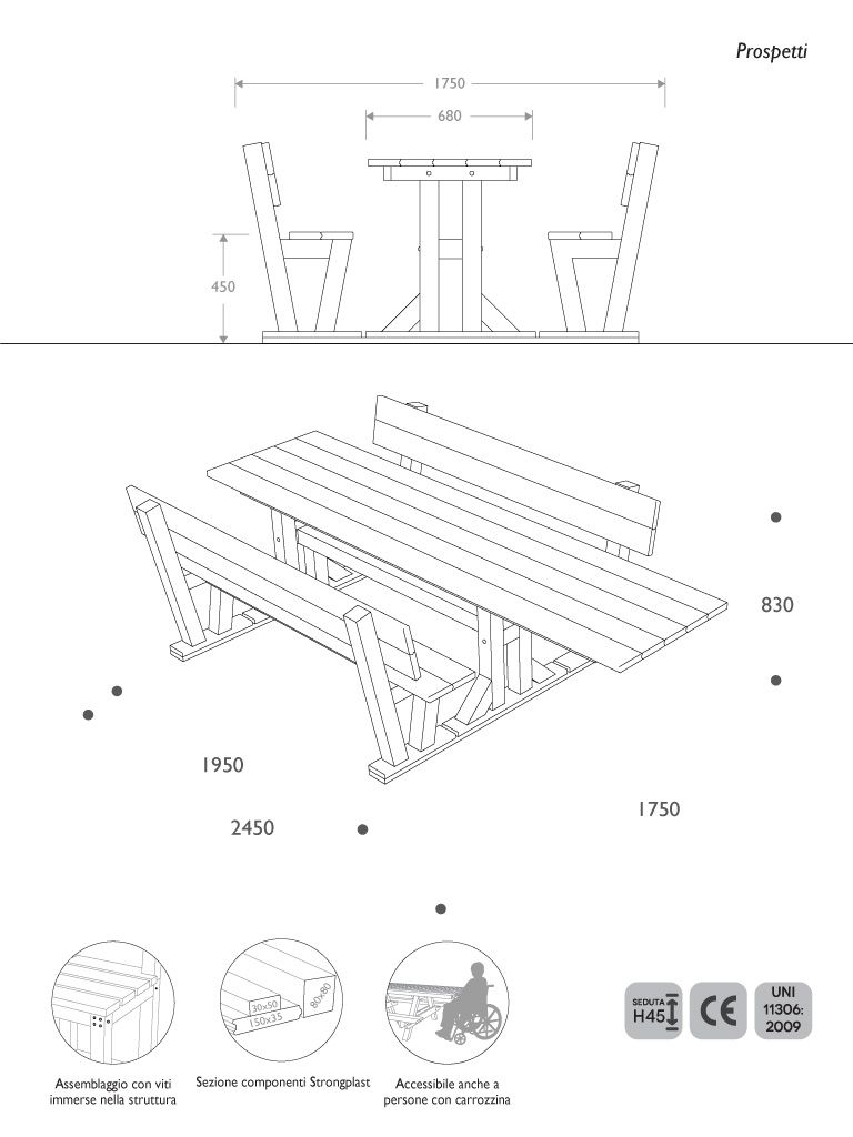 rospetti e vista 3D Tavolo picnic in Strongplast