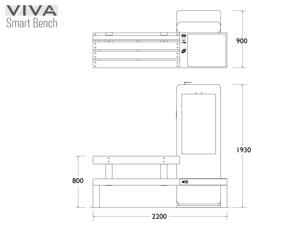 Panchina Smart VIVA SIGNAGE immagine tecnica