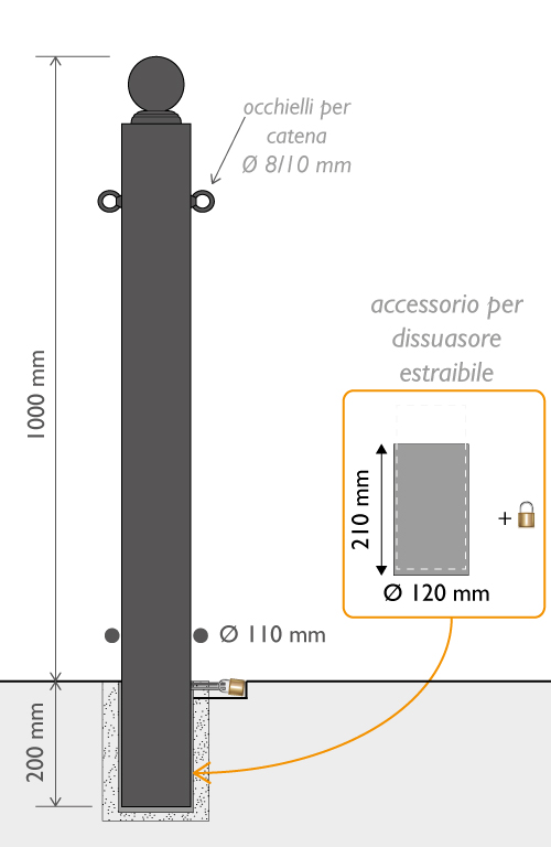 dissuasore Trento 321502 ghisa bocciardato misure con accessorio estraibile.jpg