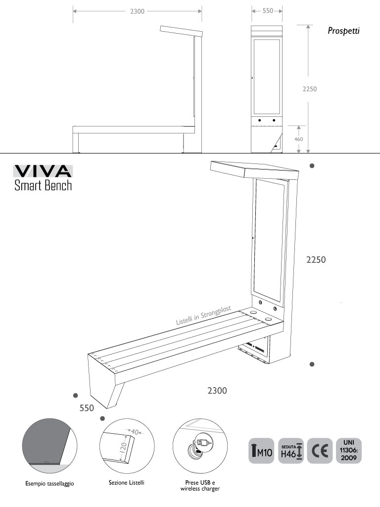 misure 2d panchina viva smart bench ADV SIGNAGE con totem fotovoltaico senza schienale.jpg