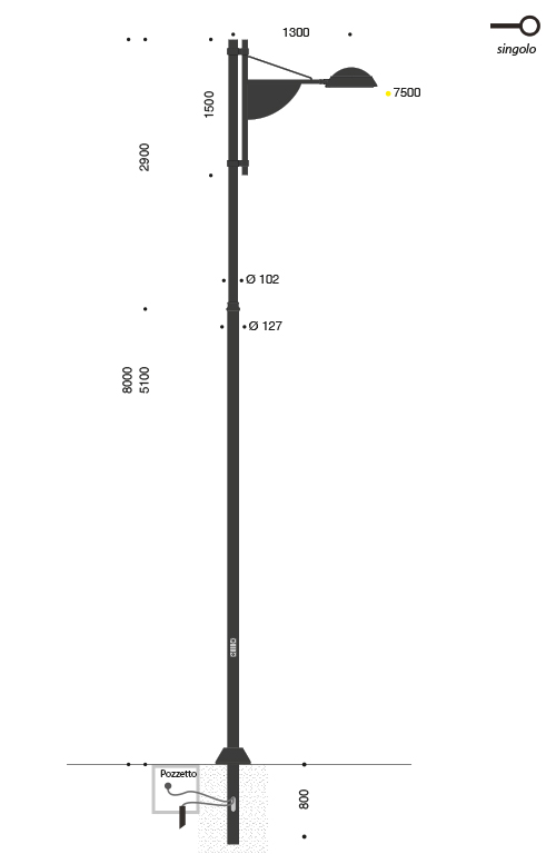 Palo SKY LED a un braccio per rotatorie misure