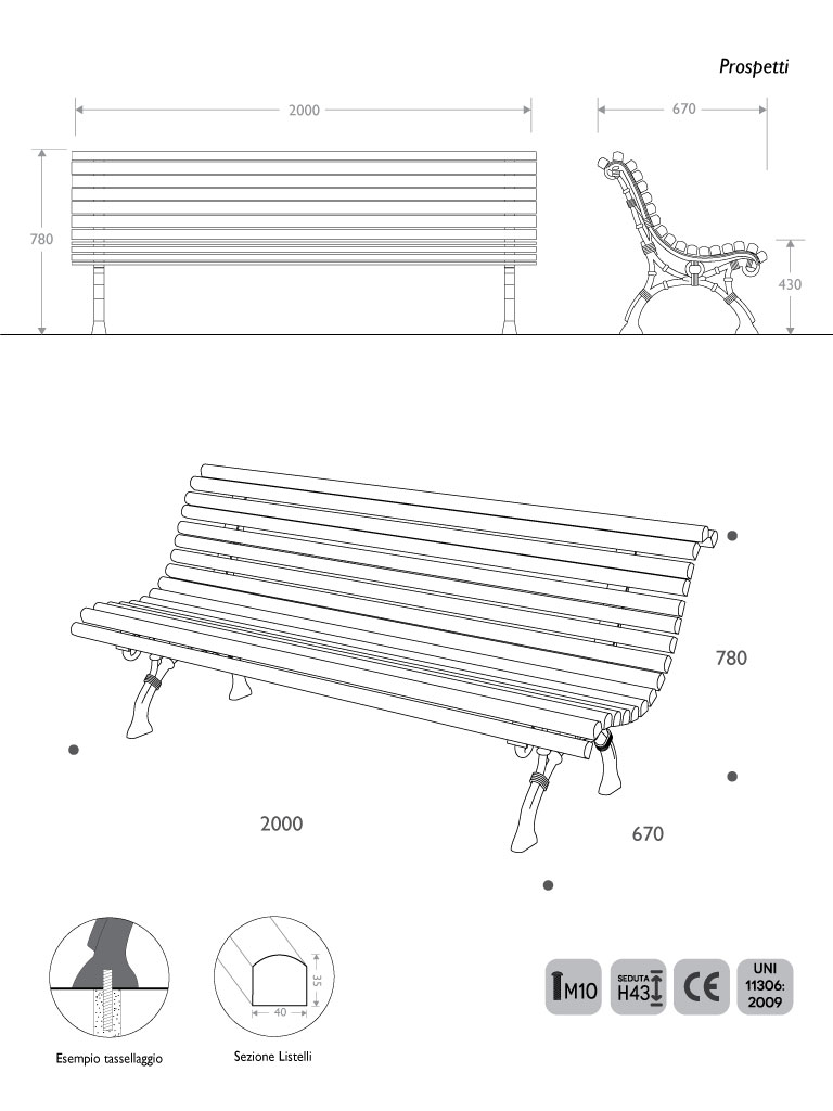 panchina classica legno ghisa napoli dettagli tecnici misure.jpg